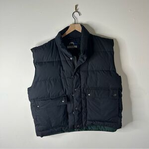 Men's Black Duck Down Puffer Vest size XL Nylon lined Vintage Woodlake